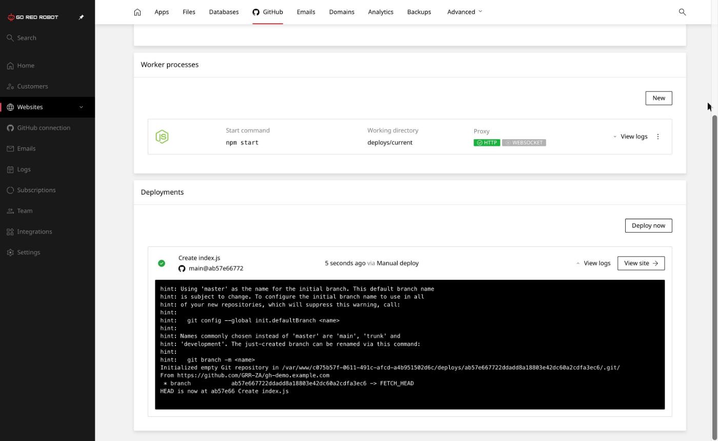 The Deployments list for a website, showing a successful manual deployment with its log open.